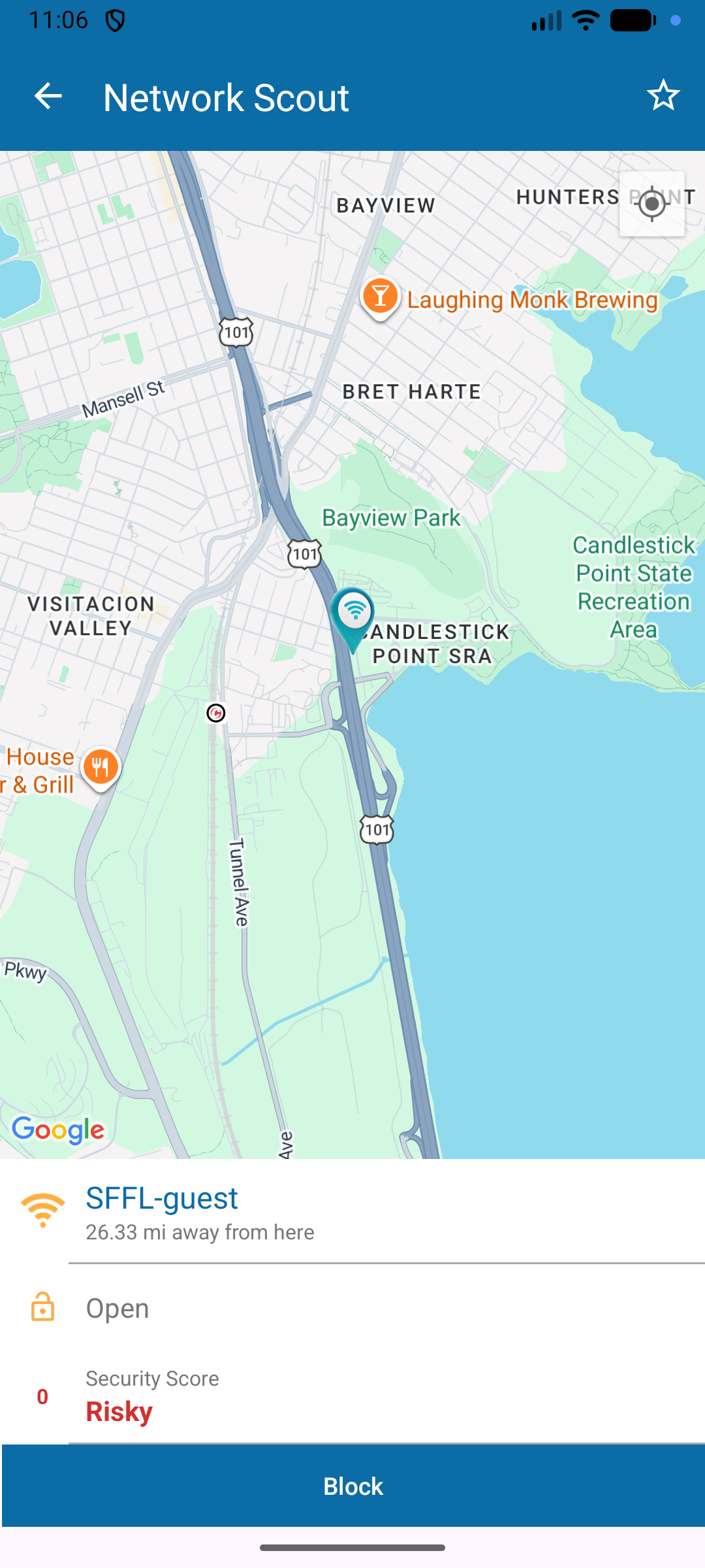 Network detail with map location and security score